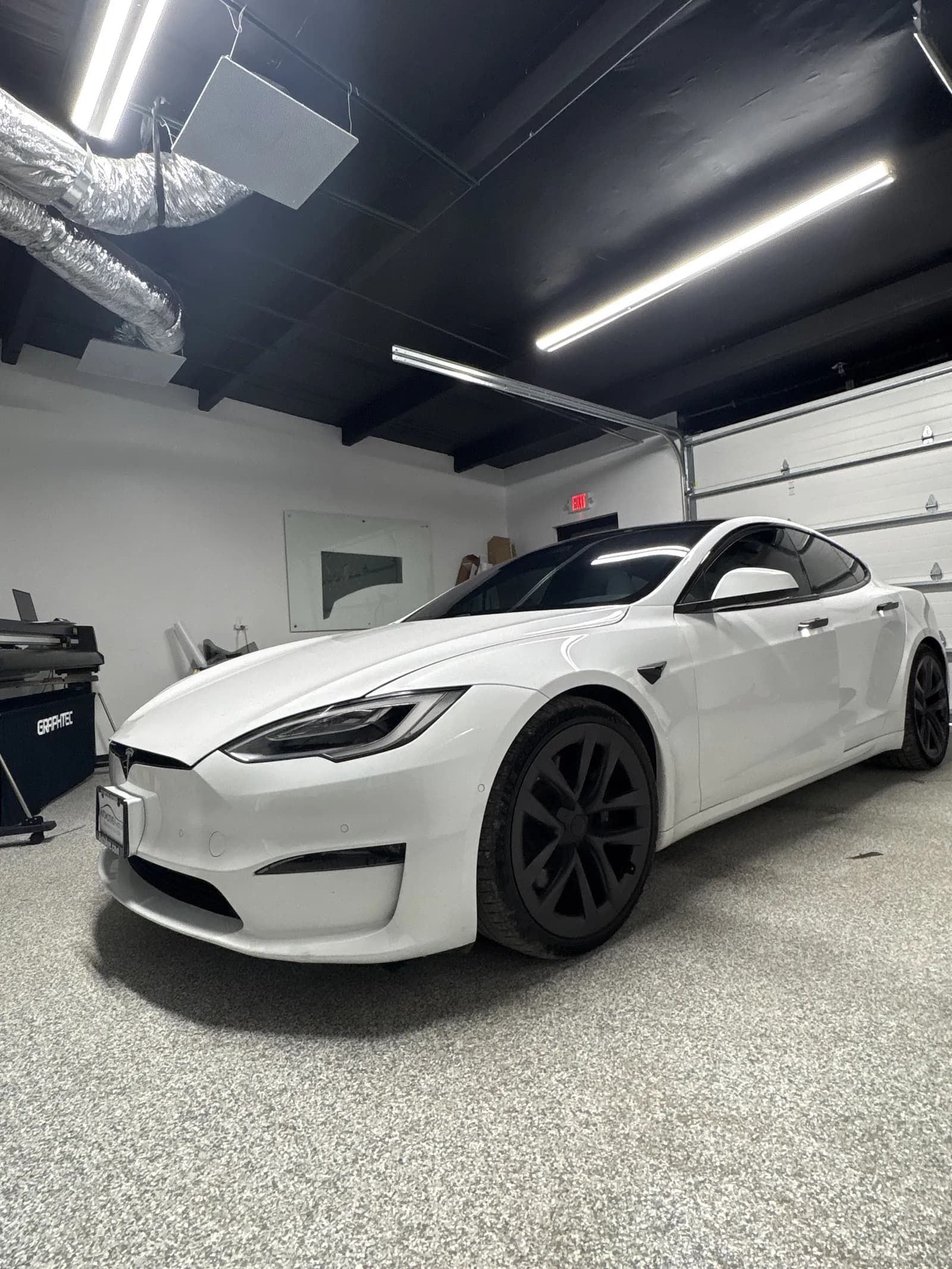 White Tesla Model S Plaid with Autobahn ceramic tint