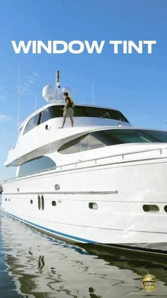 Yacht exterior with marine-grade window tint