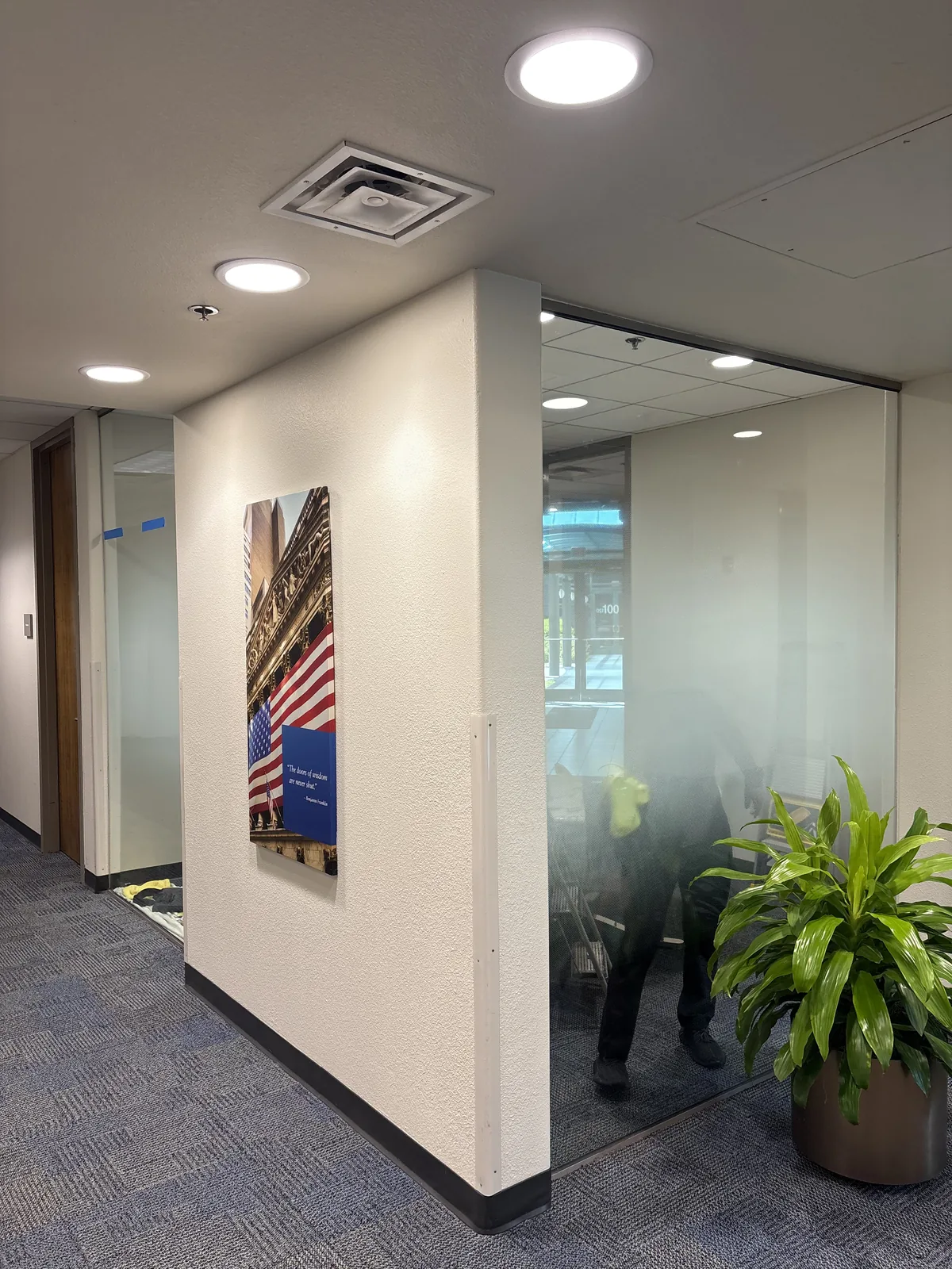 Completed dual gradient decorative film on Franklin Templeton office glass partitions in Clearwater FL